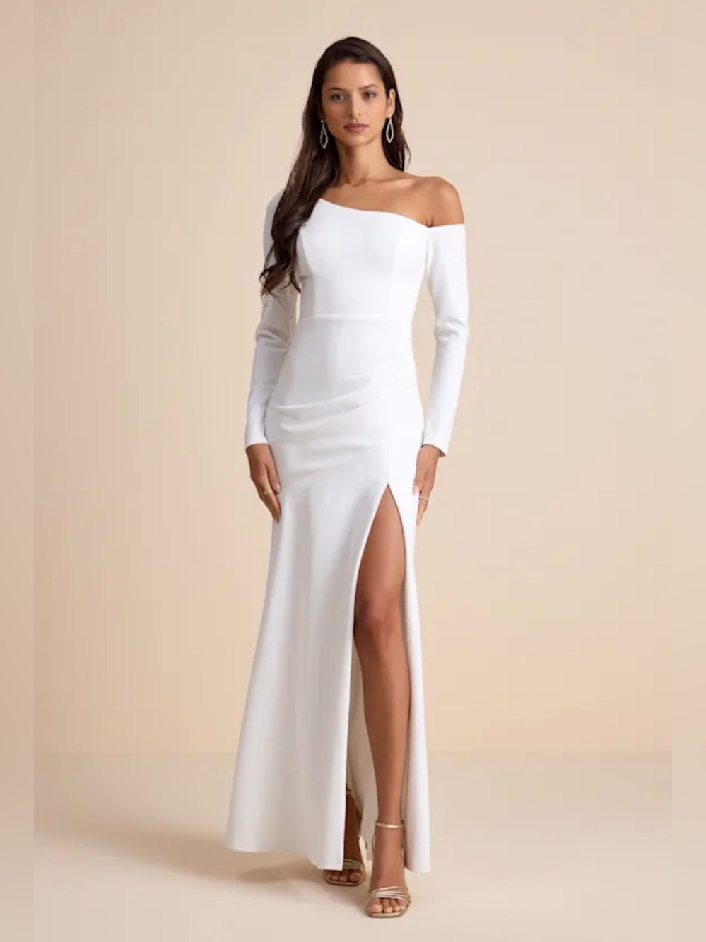Lulus Elegant Sensation White Asymmetrical Pleated Maxi Dress